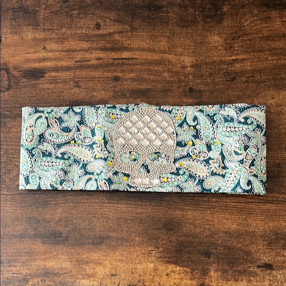 Women’s Moto Paisley Headband with Embellished Skull Design